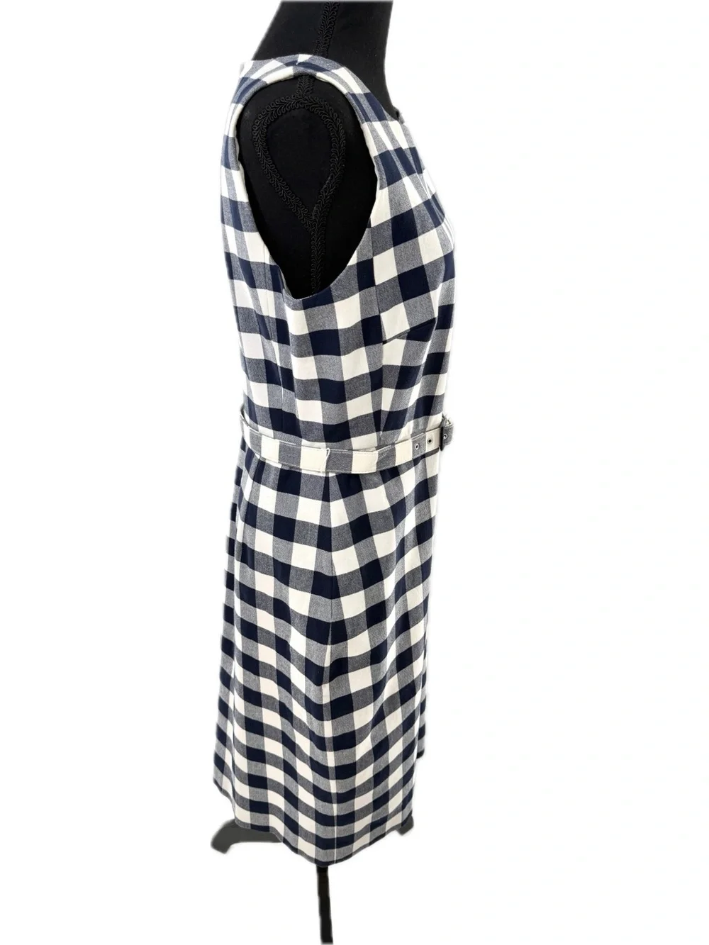 J. Crew Belted Gingham Sheath Dress in Bi-Stretch Cotton Navy and White Size 8